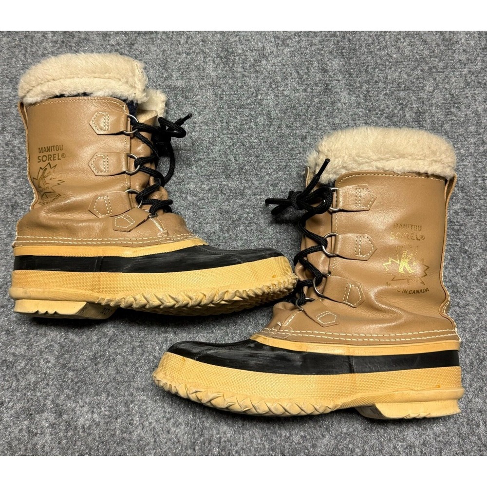Sorel Boots Womens 6 Tan Manitou Kaufman Made In Canada Shearling Winter